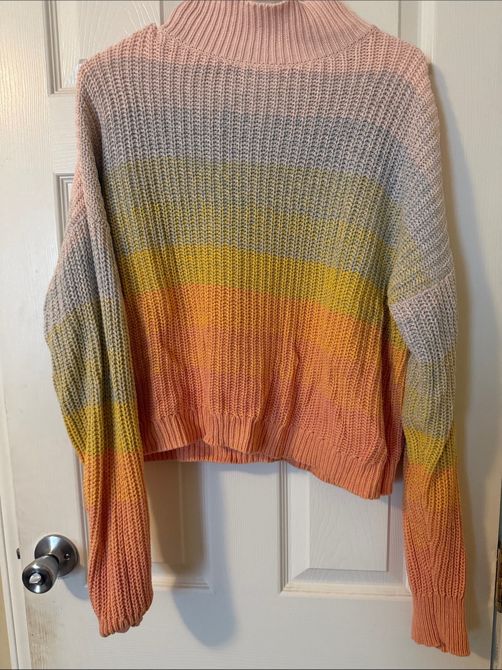 LC Lauren Conrad Pastel Stripe Mock Neck Sweater in Pink, Yellow, Peach, Gray